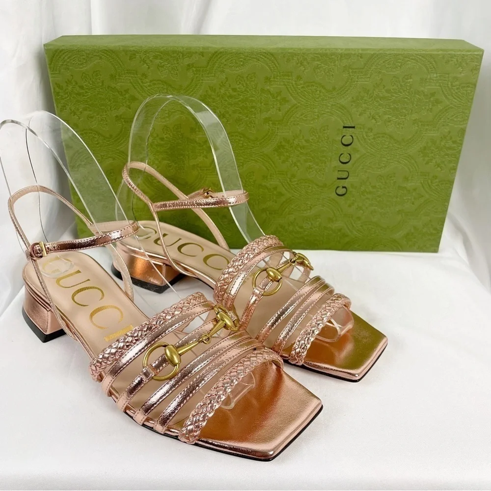 Gucci Ketty Horsebit 25mm Metallic Sandals Pink Size 35.5